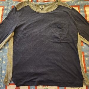 Navy Blue and Gray Color Block Quarter-Sleeve Relaxed Fit T-Shirt